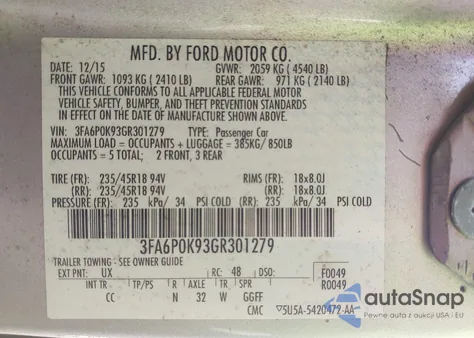 2016 Ford Fusion Titanium из США, поврежденный, VIN 3FA6P0K93GR301279